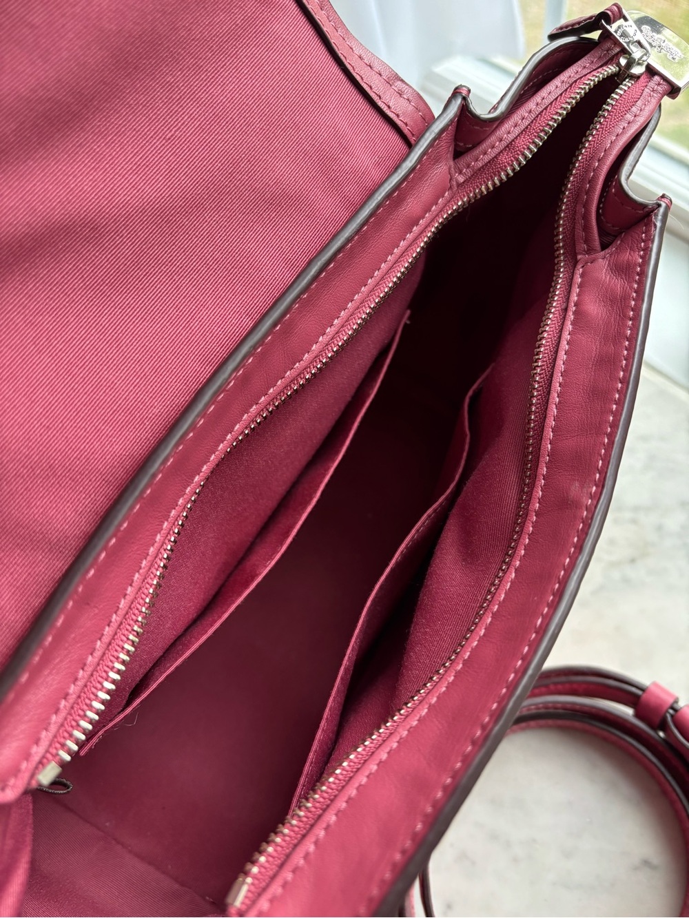 Coach Pink Ostrich-Embossed Leather Satchel with Silver Hardware - Picture 7 of 12